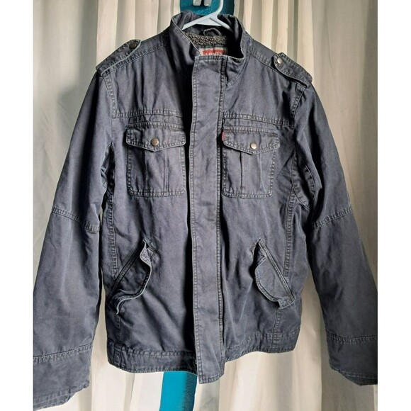 Levis Blue Sherpa Lined Trucker Chore Military Style Jacket Men Size Medium - Picture 11 of 13